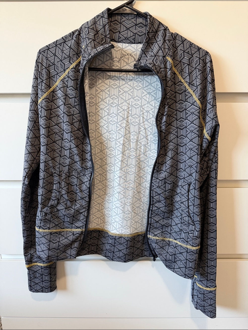 Threads 4 Thought Gray Geometric Zip Jacket with Yellow Accents - Wicking